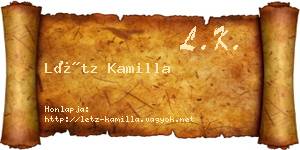 Létz Kamilla névjegykártya